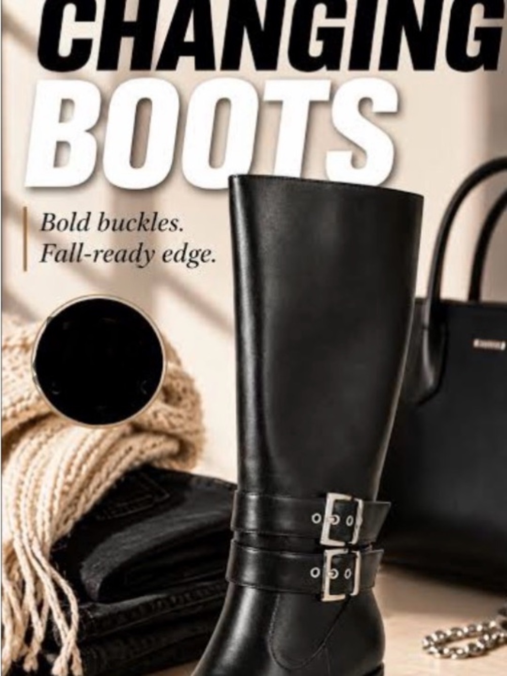 Black Knee-High Women's Boots with Double Buckles
